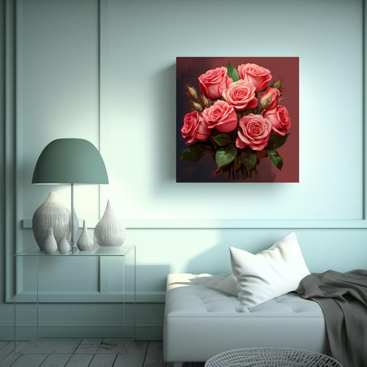 GENERICO - Tela Bastidor Simetría Rosa Bouquet Arte 50x50 Cm