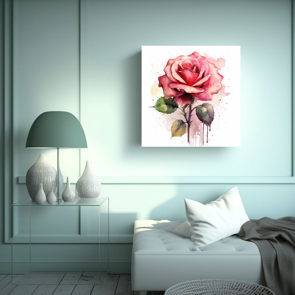GENERICO - Ilustración En Acuarela De Rosa Para Decoración 60x60 Cm