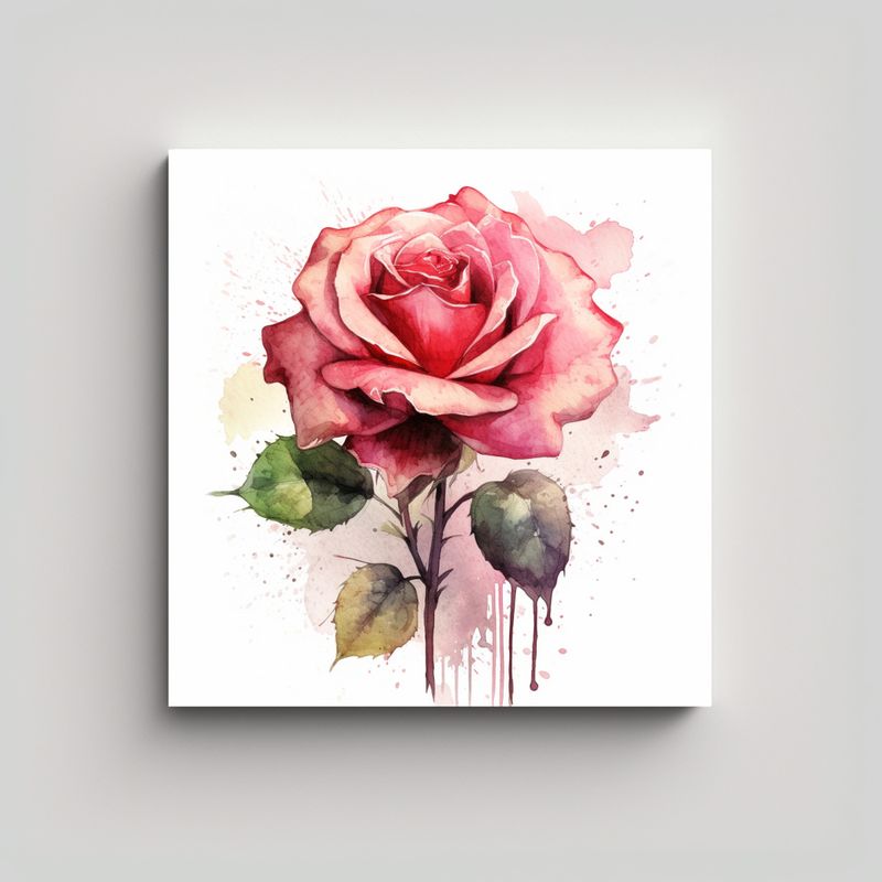 GENERICO - Ilustración En Acuarela De Rosa Para Decoración 80x80 Cm