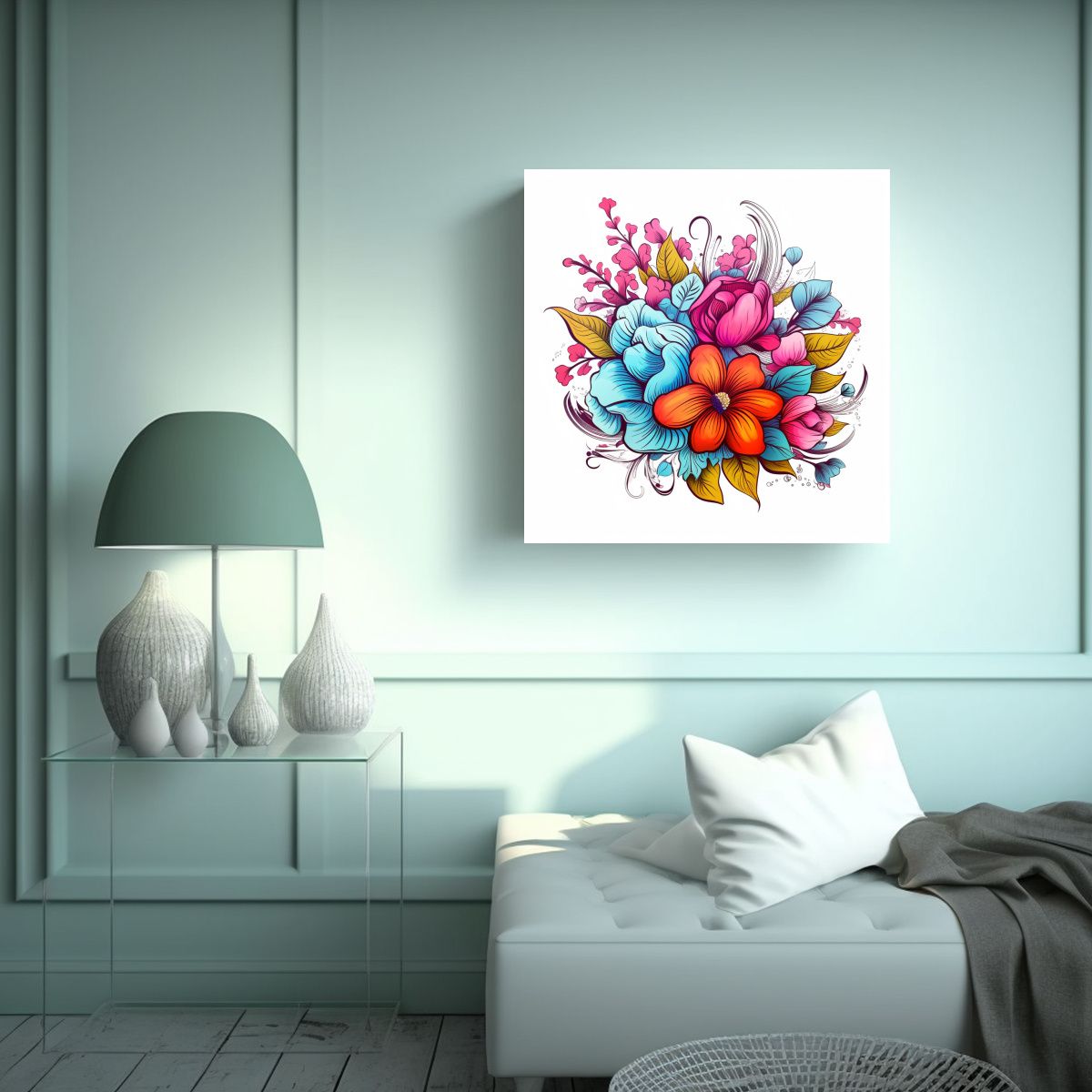 GENERICO - Lienzo Decorativo De Flores En Colores Brillantes 30x30 Cm