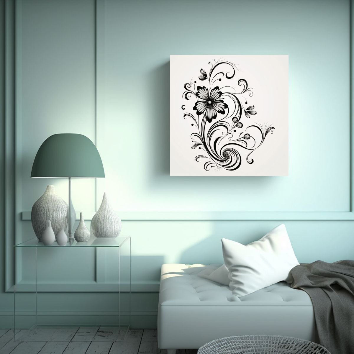 GENERICO - Arte Retro Líneas Florales Sencillas Estilo 60x60 Cm