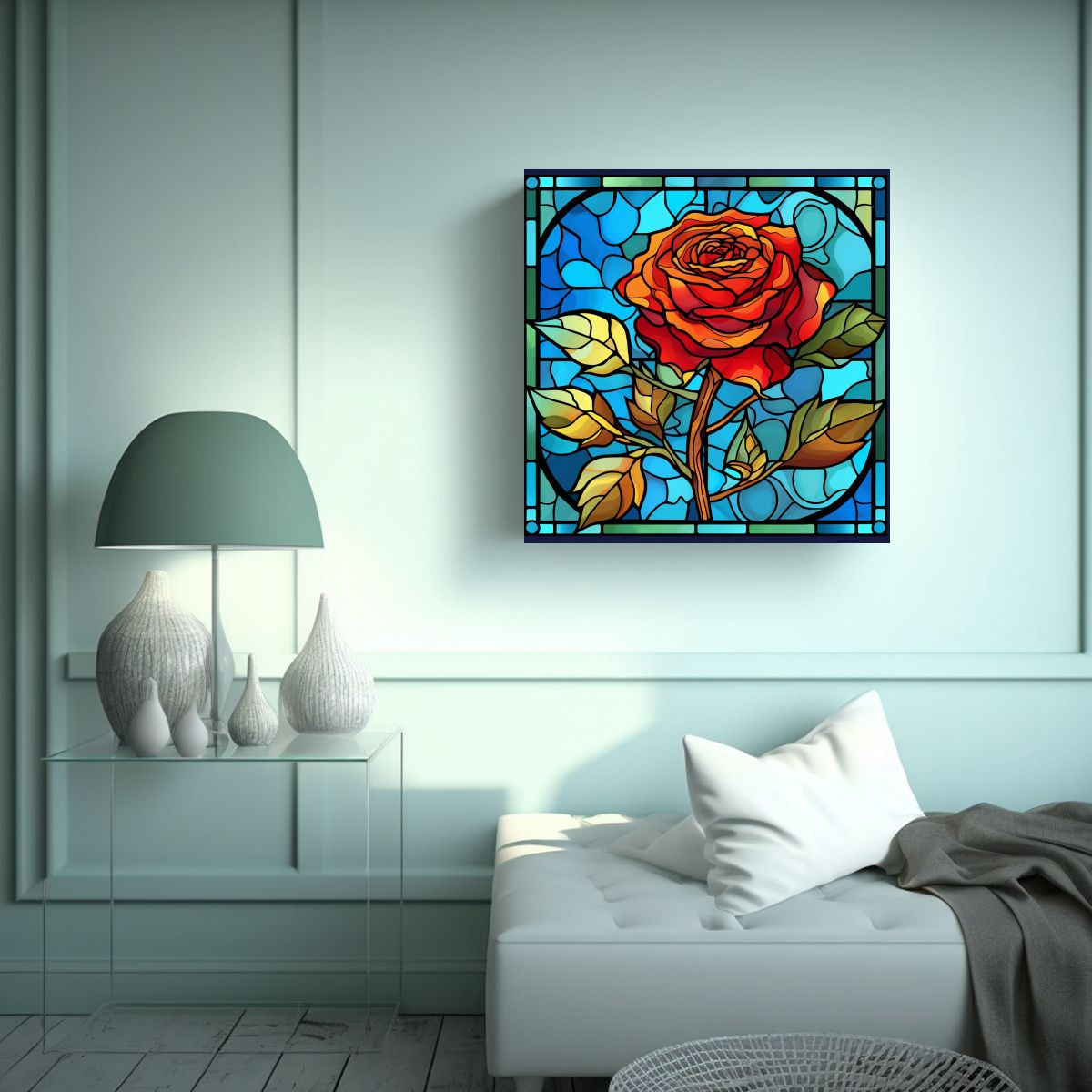 GENERICO - Arte En Vidrio Manchado Con Rosas Estilo Van Gogh 70x70 Cm