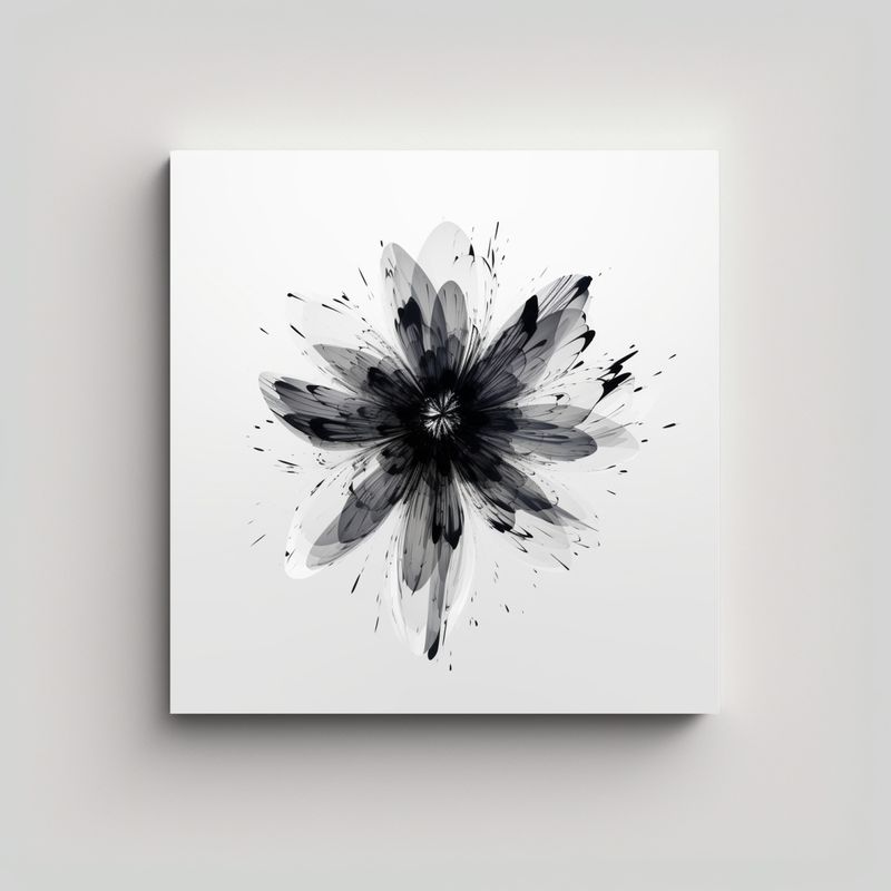 GENERICO - Minimalista Cuadro Abstracto Flor Negro Fractal 90x90 Cm