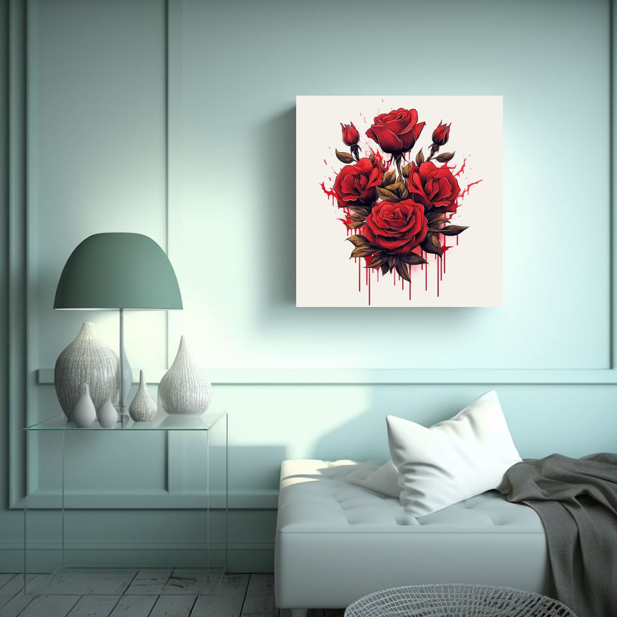 GENERICO - Estético Diseño De Rosas Rojas En Tela En 40x40 Cm