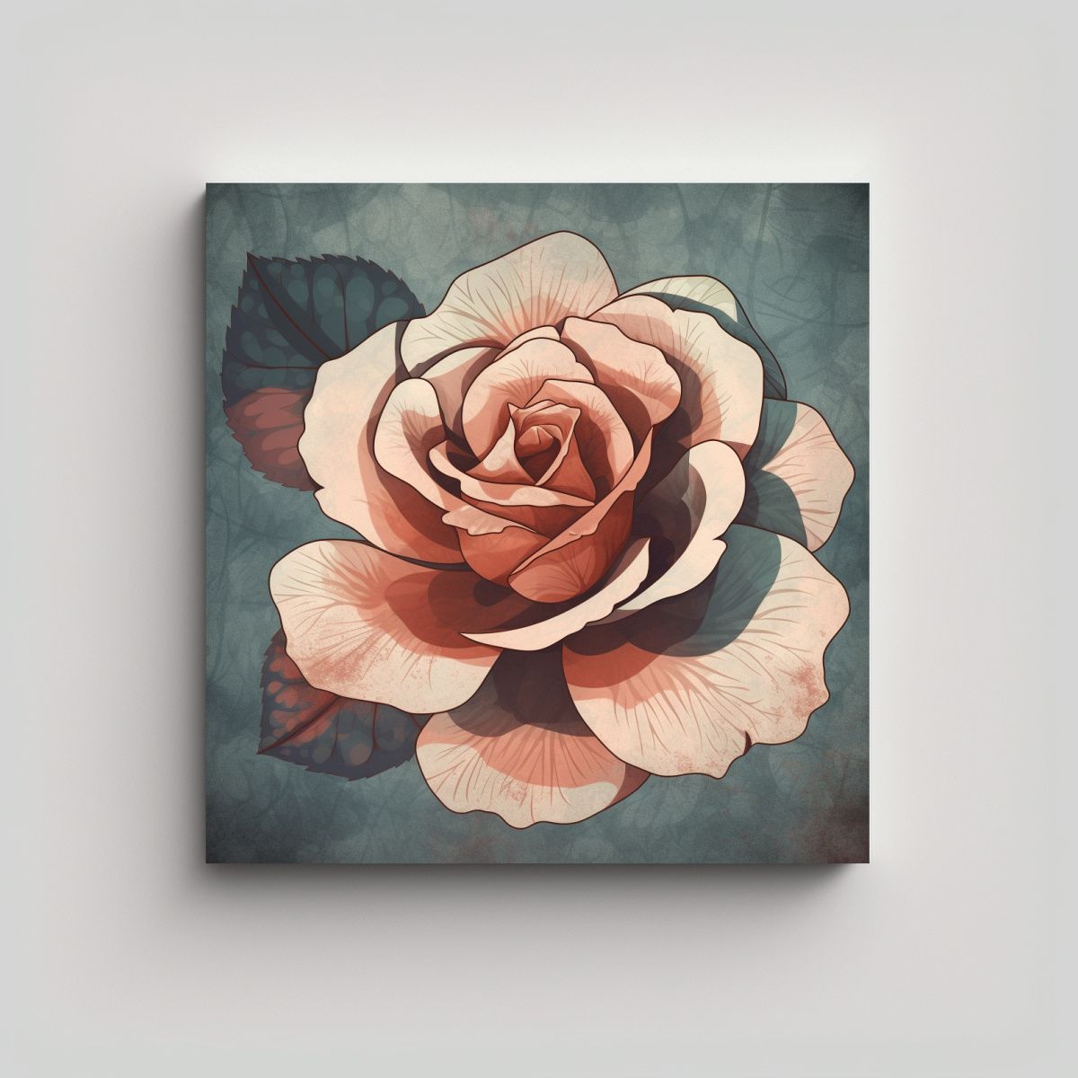 GENERICO - Adorable Tela En Bastidor Con Rosa Estilizada En 70x70 Cm