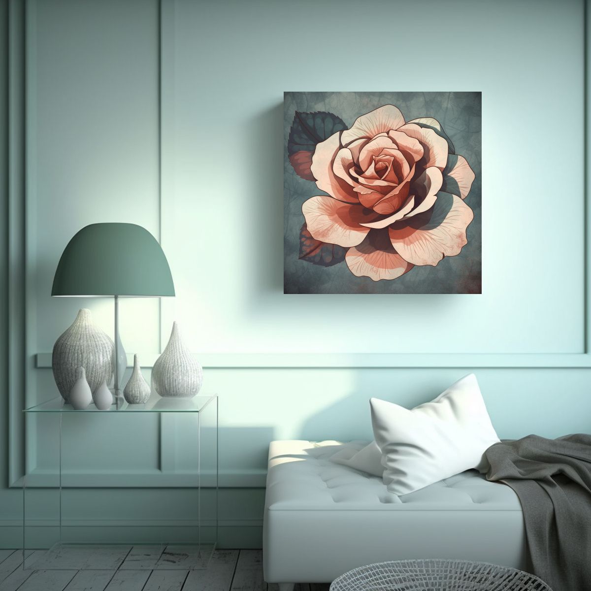 GENERICO - Adorable Tela En Bastidor Con Rosa Estilizada En 70x70 Cm