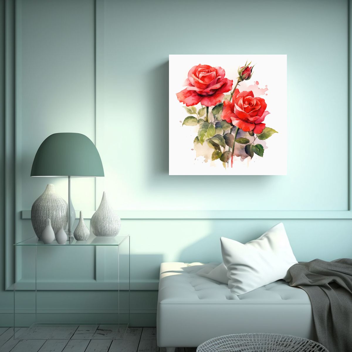 GENERICO - Cuadro Expresión Mural De Rosas Rojas En 30x30 Cm