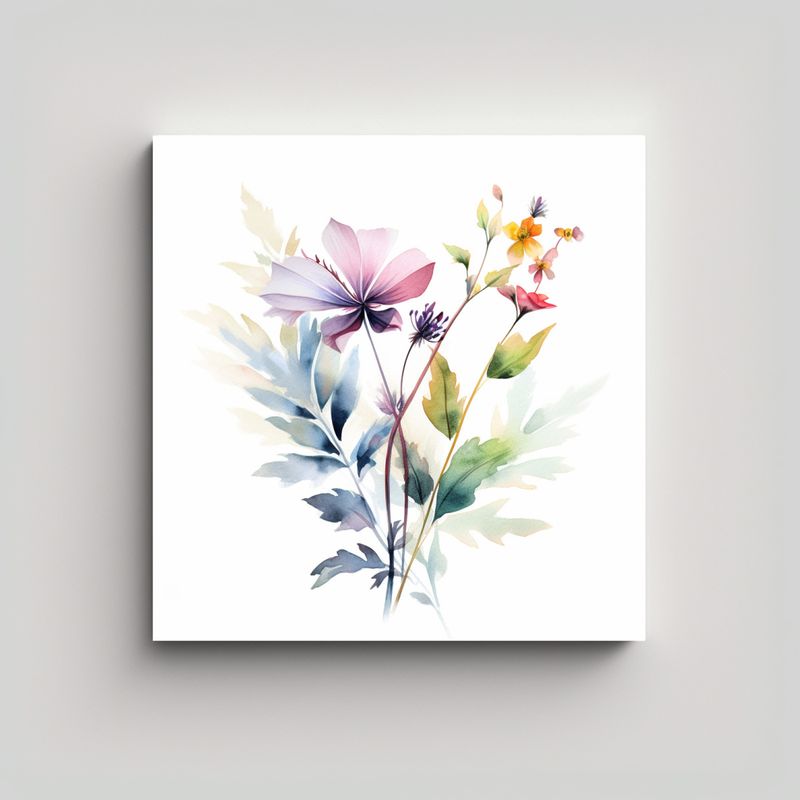 GENERICO - Cuadros Modernos De Flores Silvestres Acuarelas 30x30 Cm