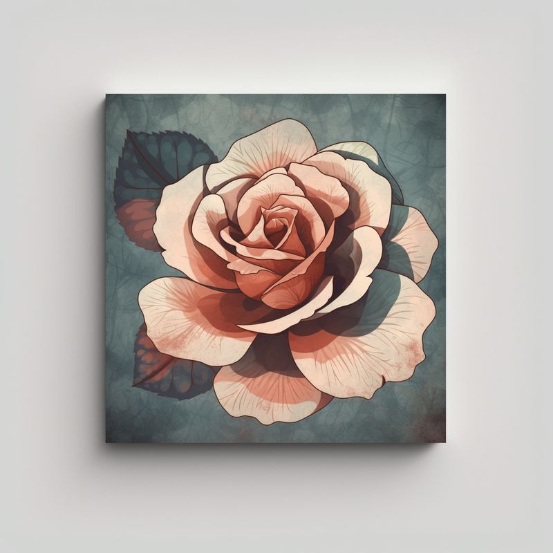 GENERICO - Adorable Tela En Bastidor Con Rosa Estilizada En 80x80 Cm
