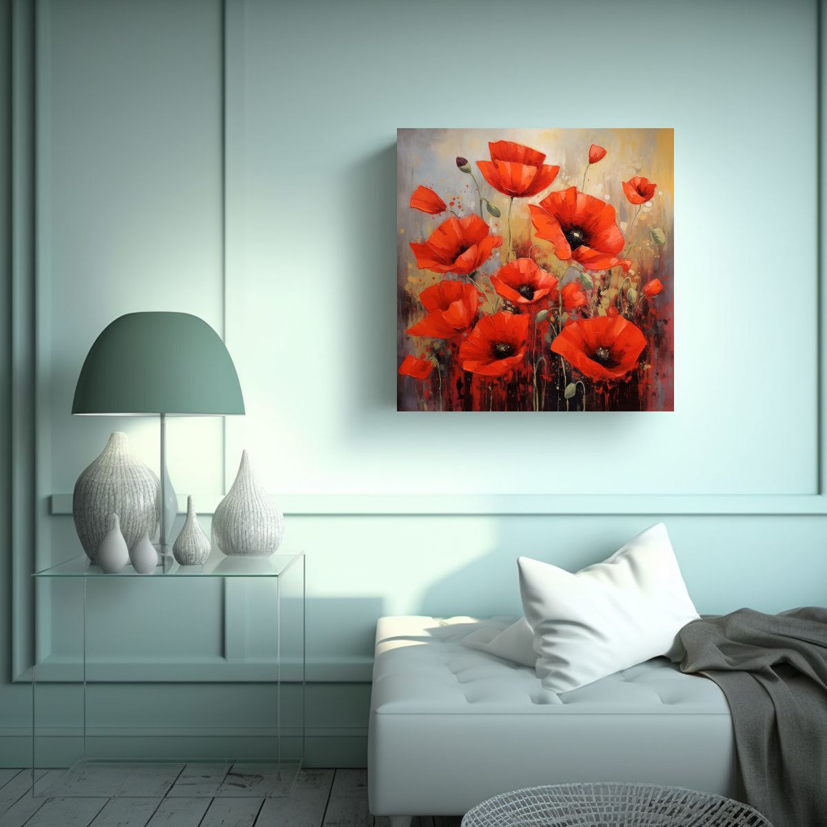 GENERICO - Cuadro Decorativo De Amapolas Con Reflejos En 50x50 Cm