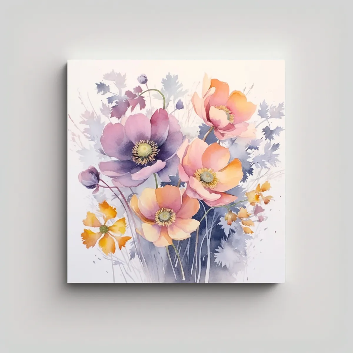 GENERICO - Arte Floral Acuarela En Cuadro De Fina Simetría 80x80 Cm