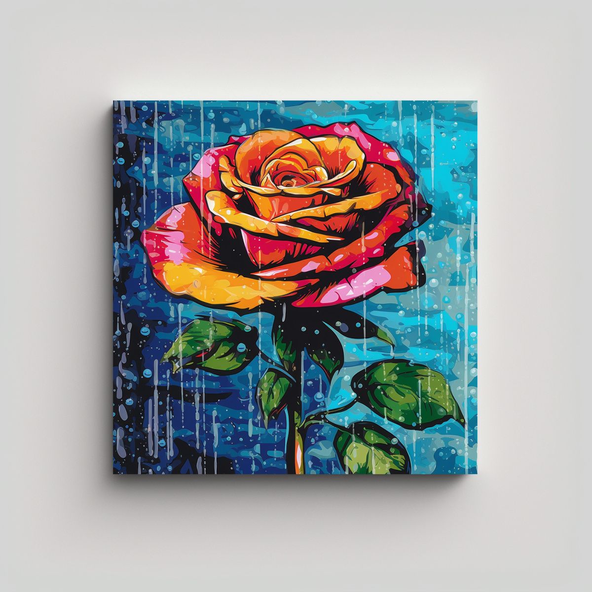 GENERICO - Inspiración Pop Art: Cuadro De Rosa En La Lluvia 80x80 Cm