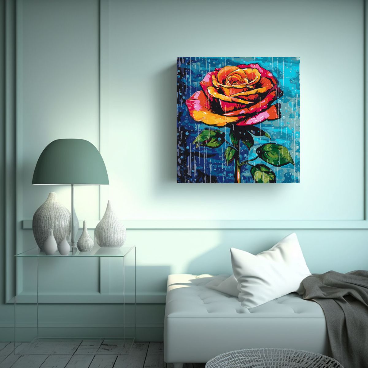 GENERICO - Inspiración Pop Art: Cuadro De Rosa En La Lluvia 80x80 Cm