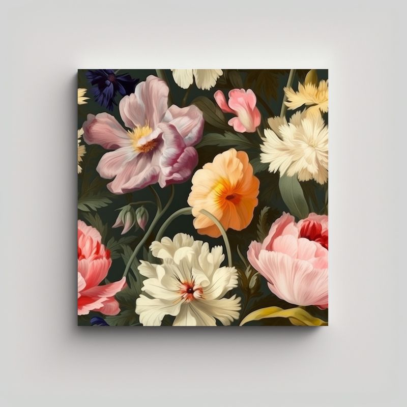 GENERICO - Lienzo Vintage De Flores En Óleo: Un Toque 60x60 Cm
