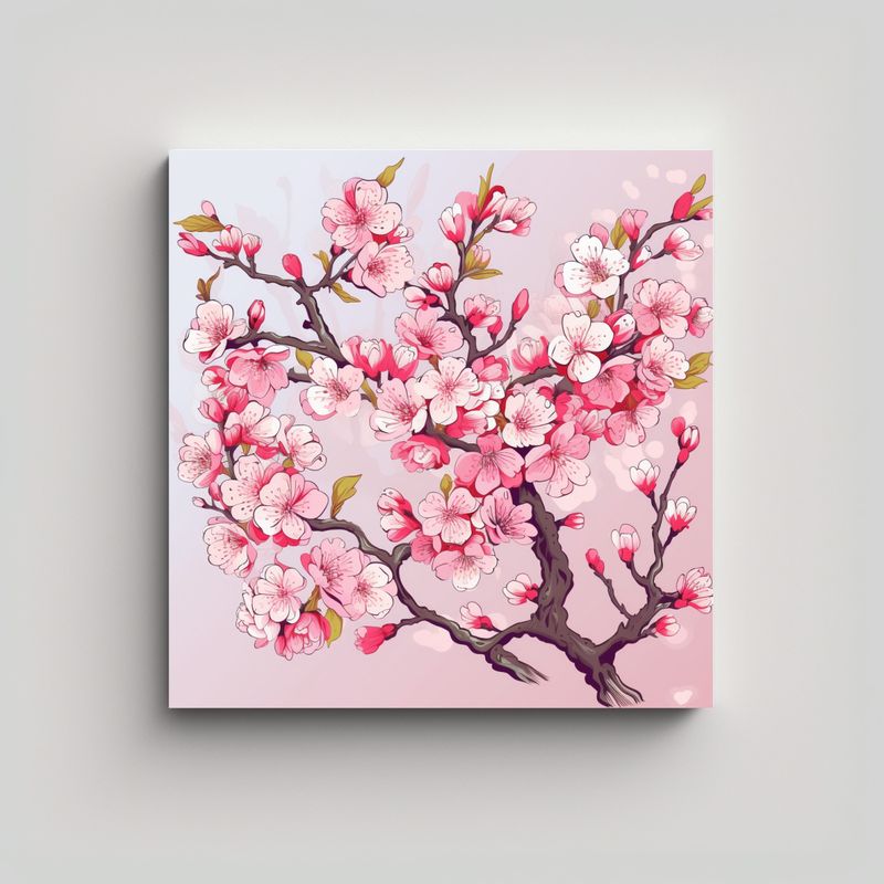 GENERICO - Lienzo Inspirador De Cerezo Japonés En Vector, 90x90 Cm
