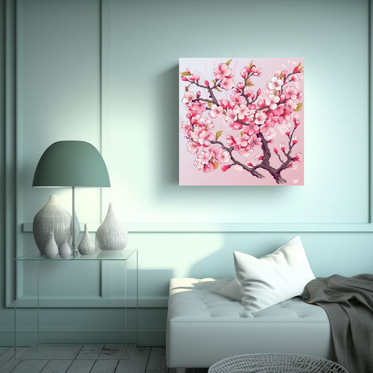 GENERICO - Lienzo Inspirador De Cerezo Japonés En Vector, 80x80 Cm