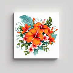 GENERICO - Cuadro Vintage De Flores Hawaianas En Estilo 90x90 Cm