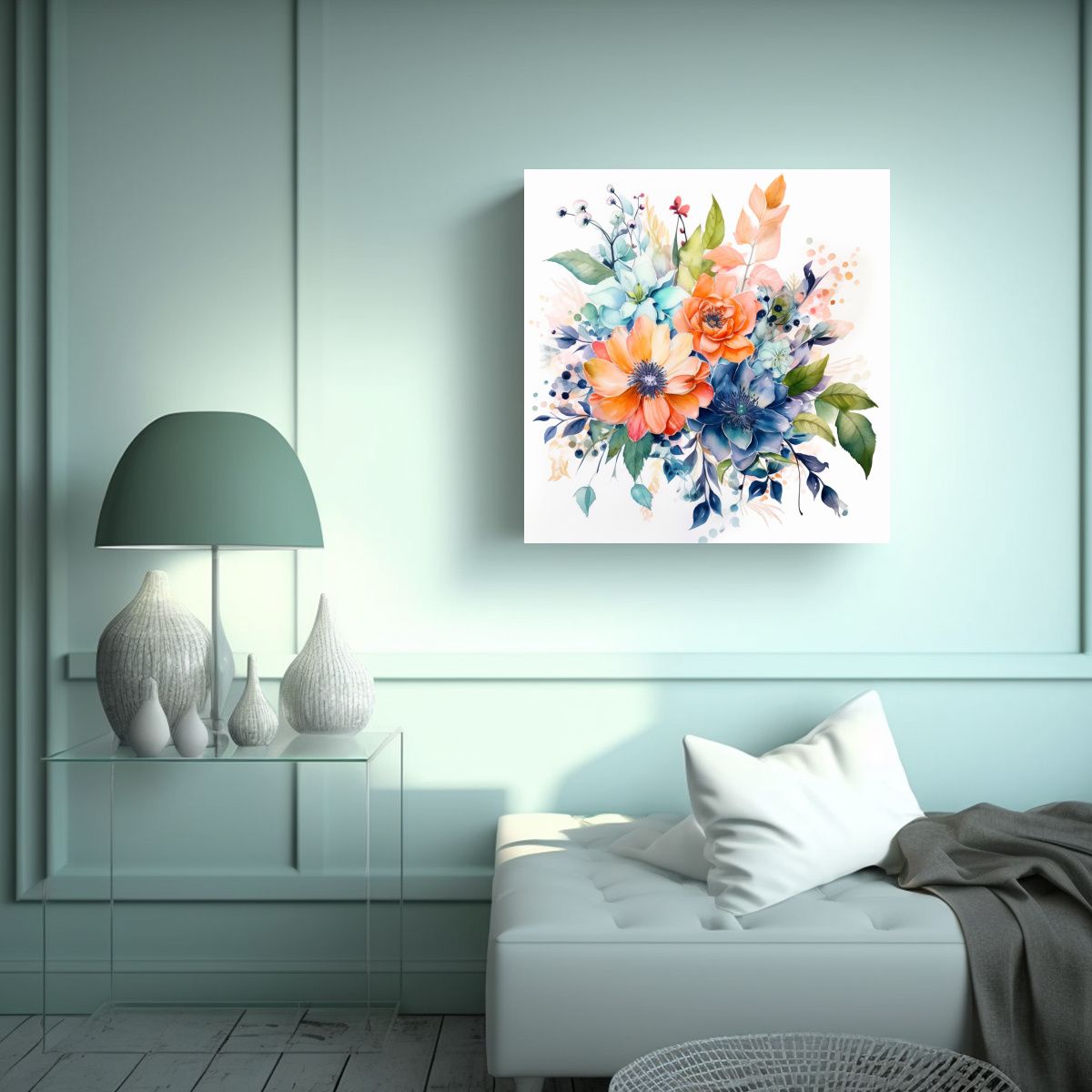 GENERICO - Cuadro Moderno De Flores Y Hojas: Estética 90x90 Cm