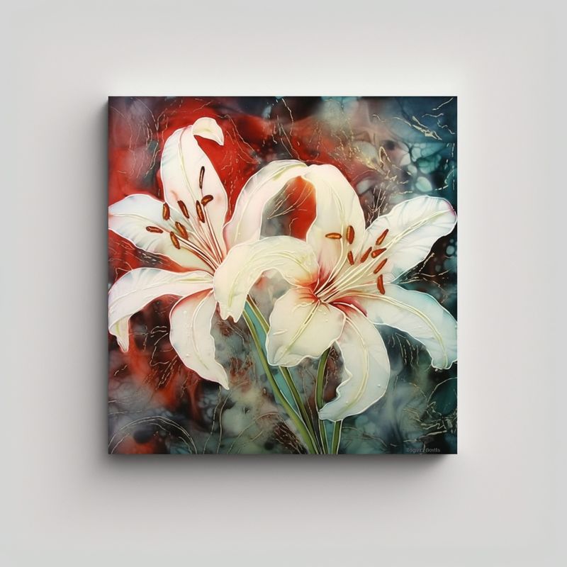 GENERICO - Cuadro Época: Chou White Lily Con Fondo Rojo 60x60 Cm