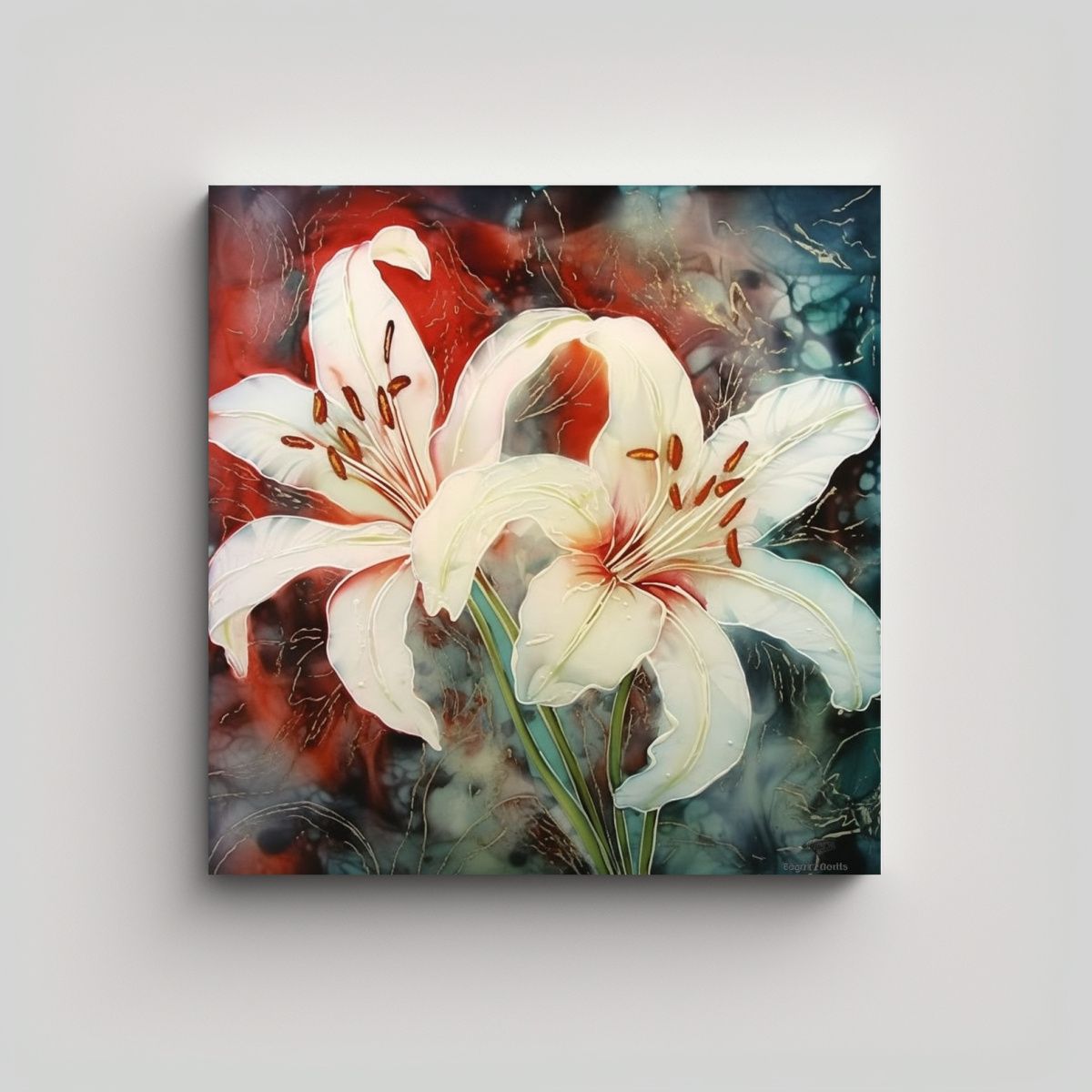 GENERICO - Cuadro Época: Chou White Lily Con Fondo Rojo 30x30 Cm