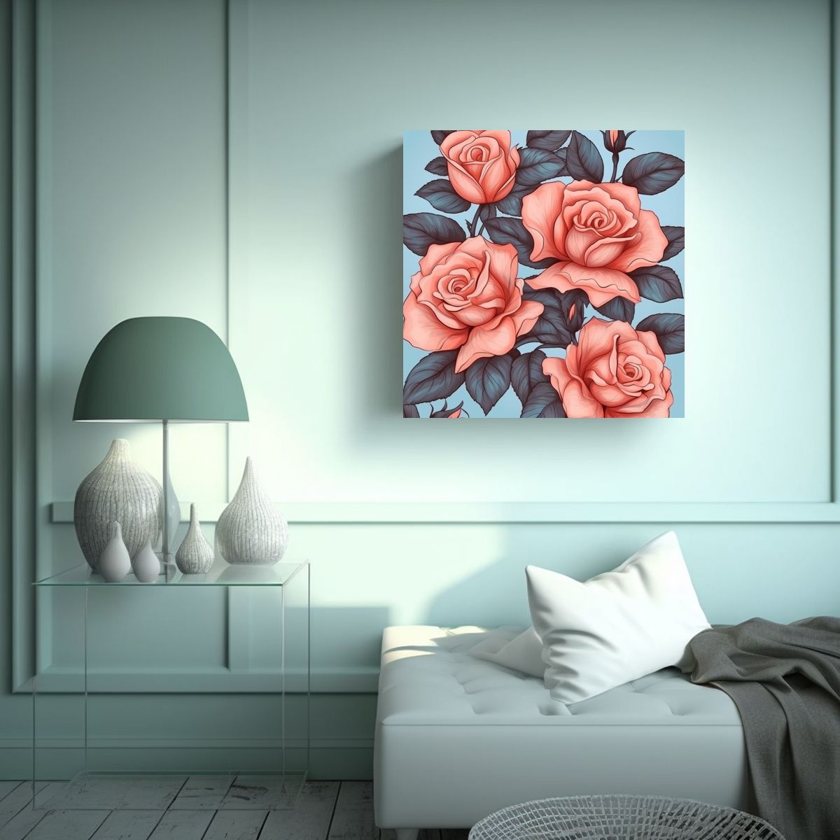 GENERICO - Cuadros Modernos En Bastidor: Patrón De Rosas 80x80 Cm