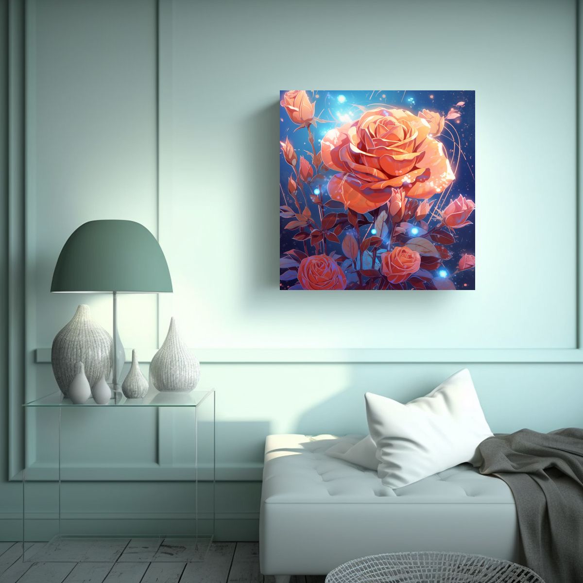 GENERICO - Visual Impresionante Pared Arte Fractal Rosas 60x60 Cm