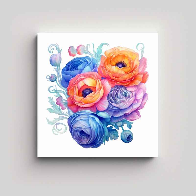 GENERICO - Cuadro Decorativo Ranunculus En Estilo Japonés 30x30 Cm