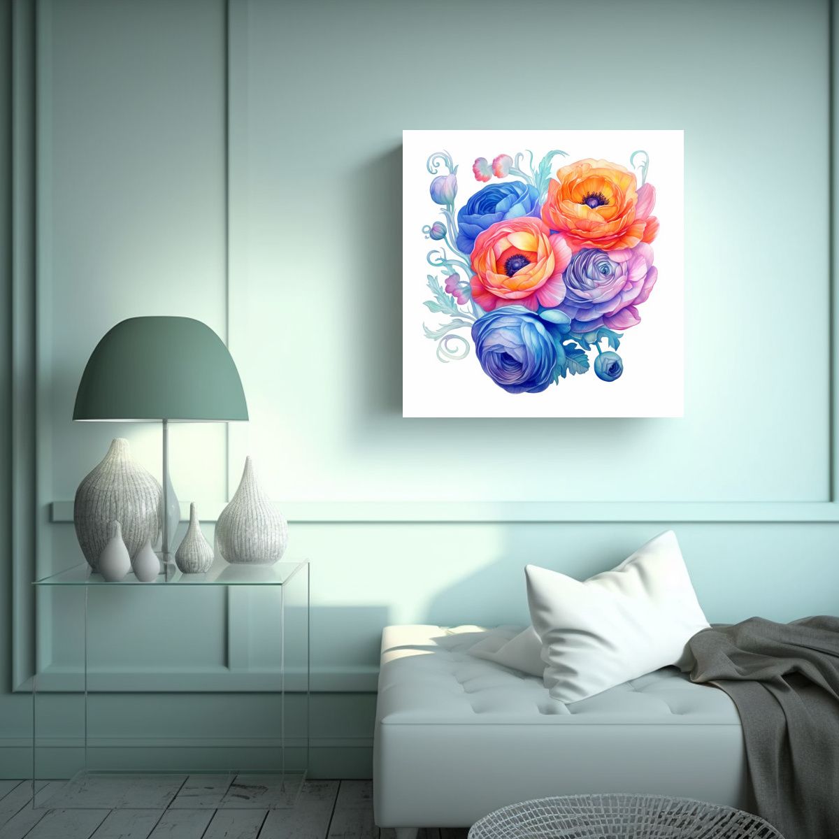 GENERICO - Cuadro Decorativo Ranunculus En Estilo Japonés 50x50 Cm
