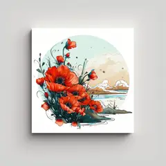 GENERICO - Cuadro Decorativo Estilo Japonés: Poppies En 90x90 Cm