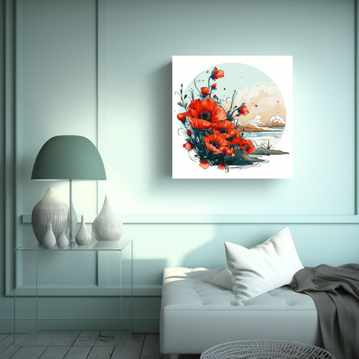 GENERICO - Cuadro Decorativo Estilo Japonés: Poppies En 40x40 Cm