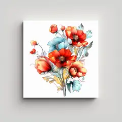 GENERICO - Cuadro Acuarela Simetría De Amapolas Estilo 40x40 Cm