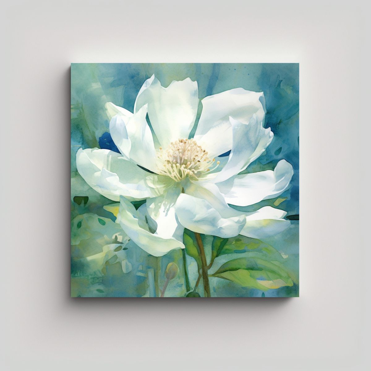 GENERICO - Cuadro Decorativo Tela En Bastidor: Blanco Floral 40x40 Cm