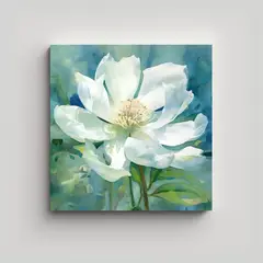 GENERICO - Cuadro Decorativo Tela En Bastidor: Blanco Floral 30x30 Cm