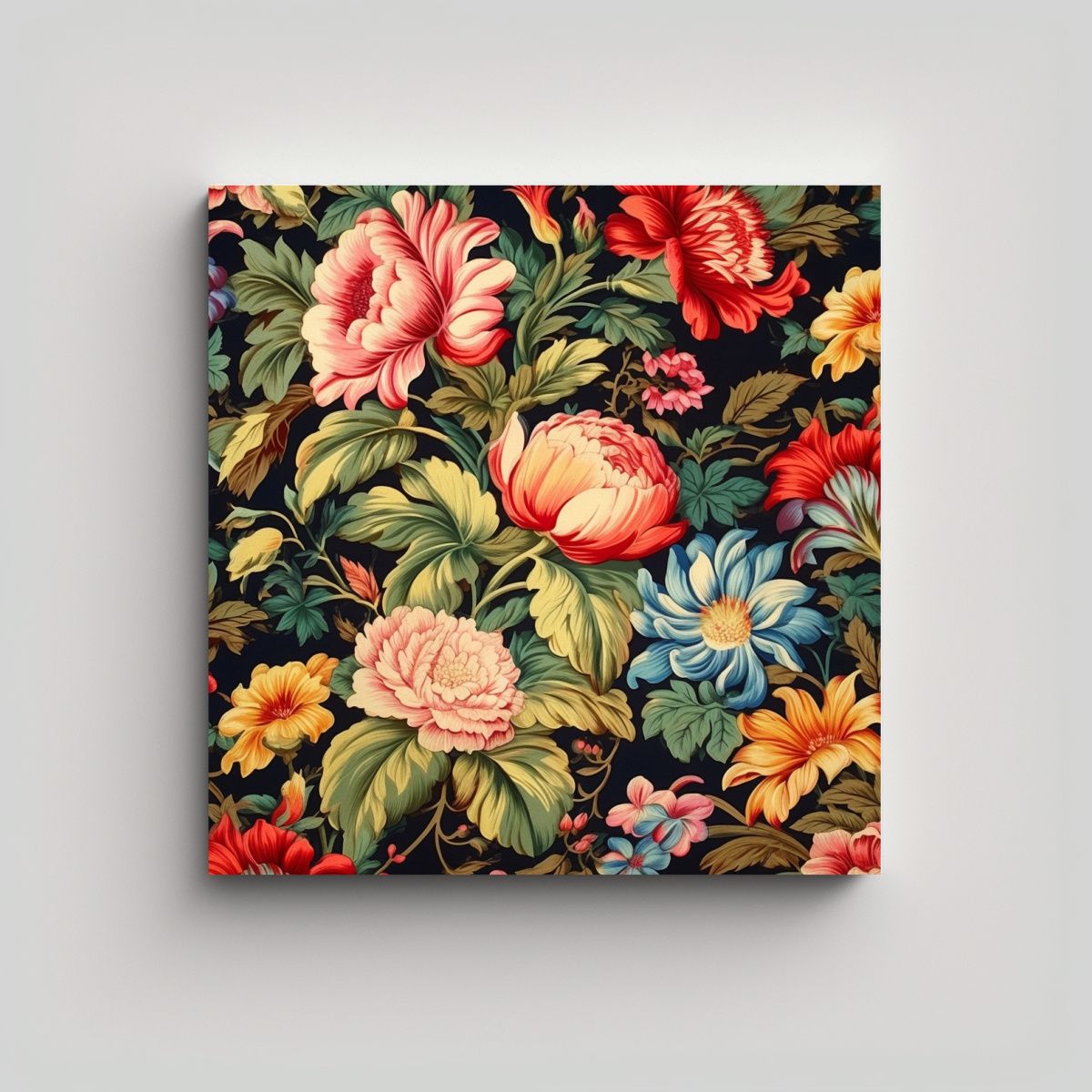 GENERICO - Elegante Tela En Bastidor Floral Vintage Colorida 50x50 Cm