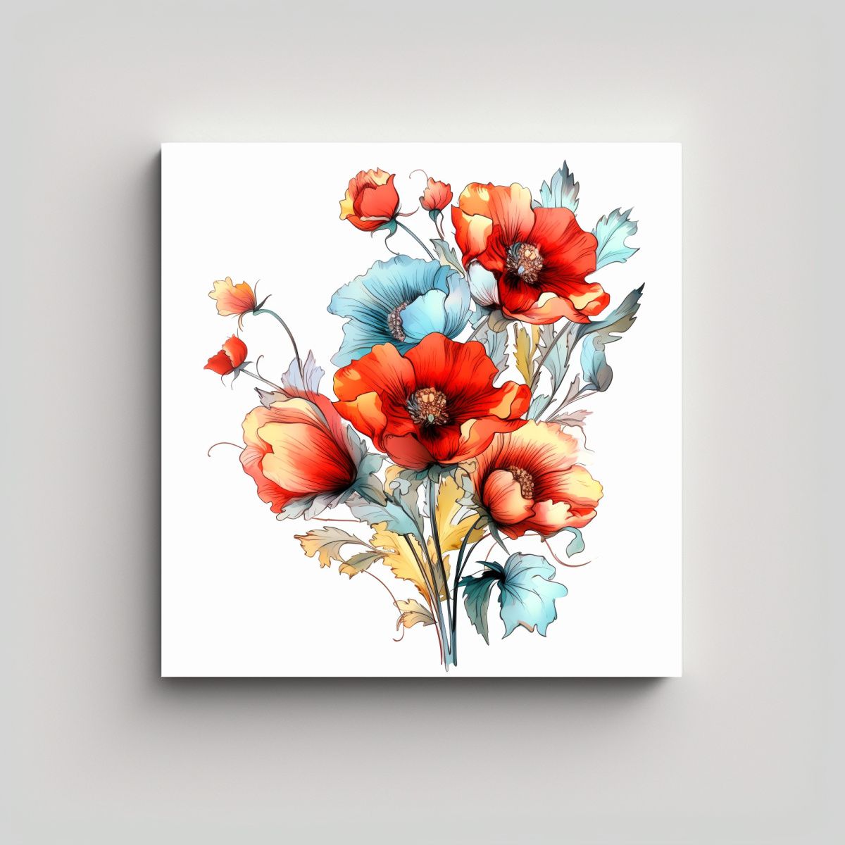 GENERICO - Cuadro Acuarela Simetría De Amapolas Estilo 60x60 Cm