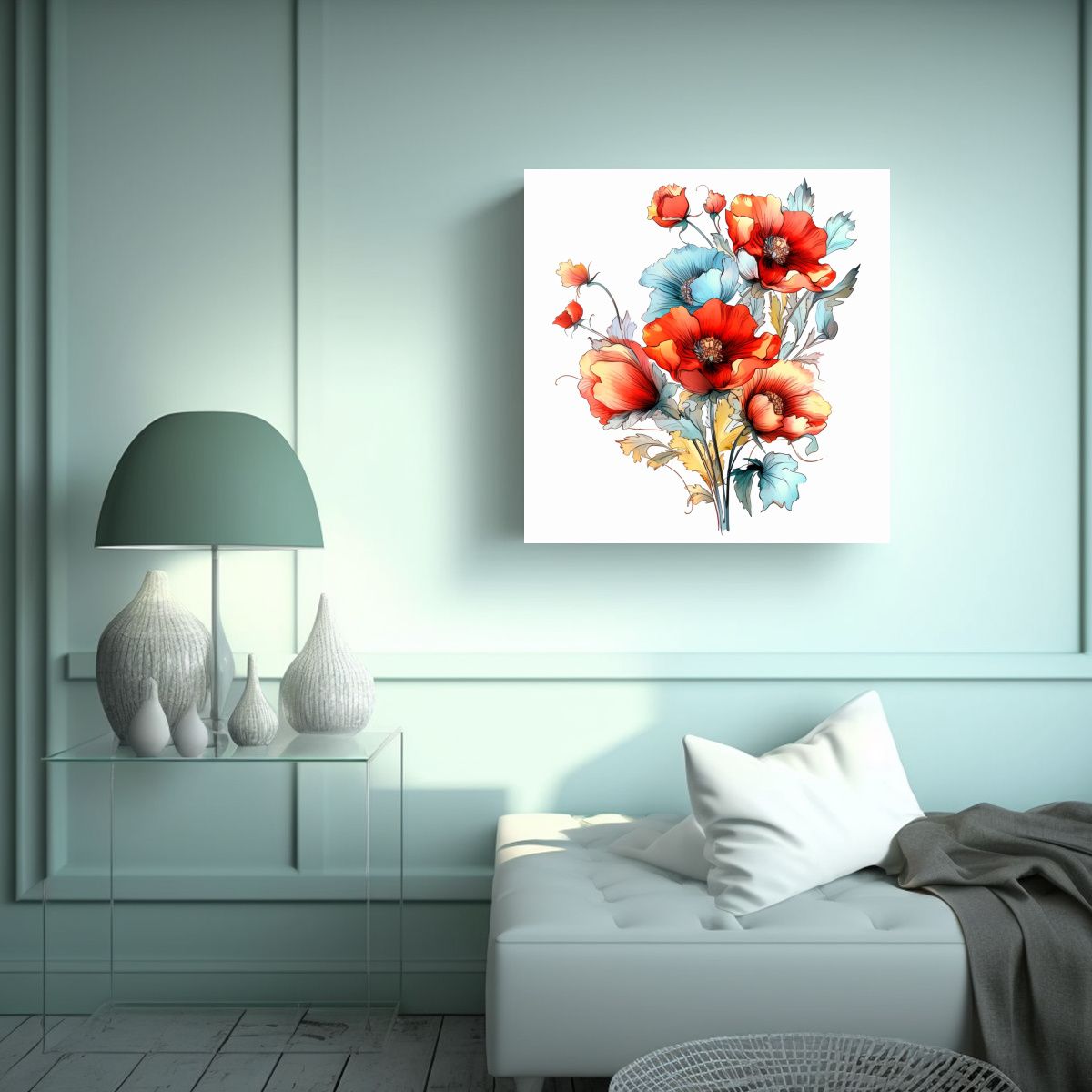 GENERICO - Cuadro Acuarela Simetría De Amapolas Estilo 60x60 Cm