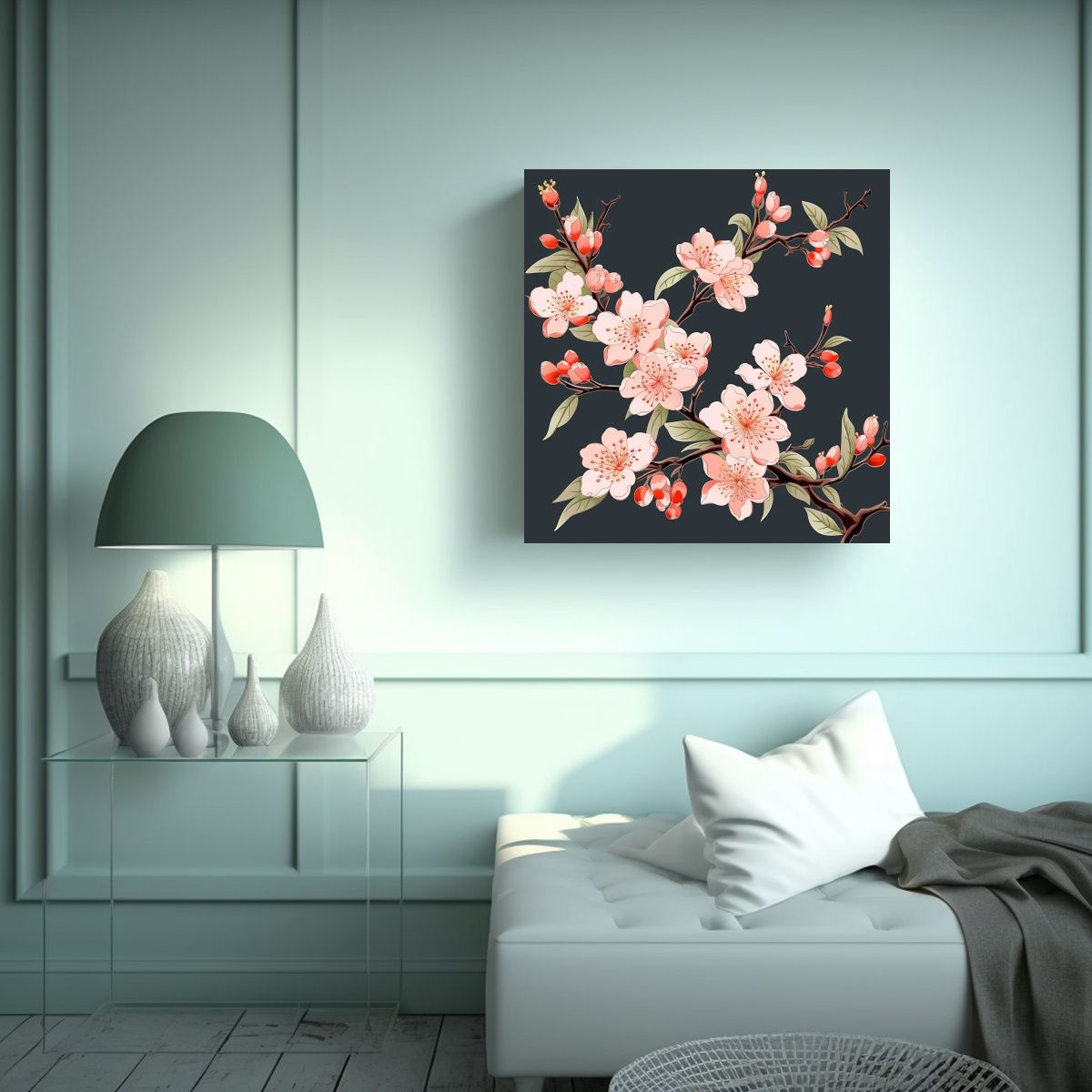 GENERICO - Cuadro Bordado Largo Patrón Flores De Crabapple 70x70 Cm
