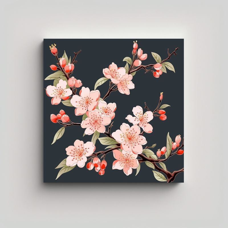 GENERICO - Cuadro Bordado Largo Patrón Flores De Crabapple 50x50 Cm
