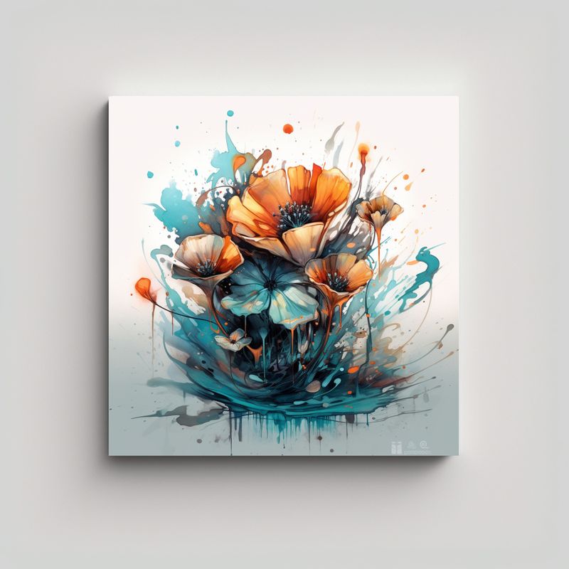GENERICO - Lienzo Surrealista De Flores Acuarelas Para 50x50 Cm