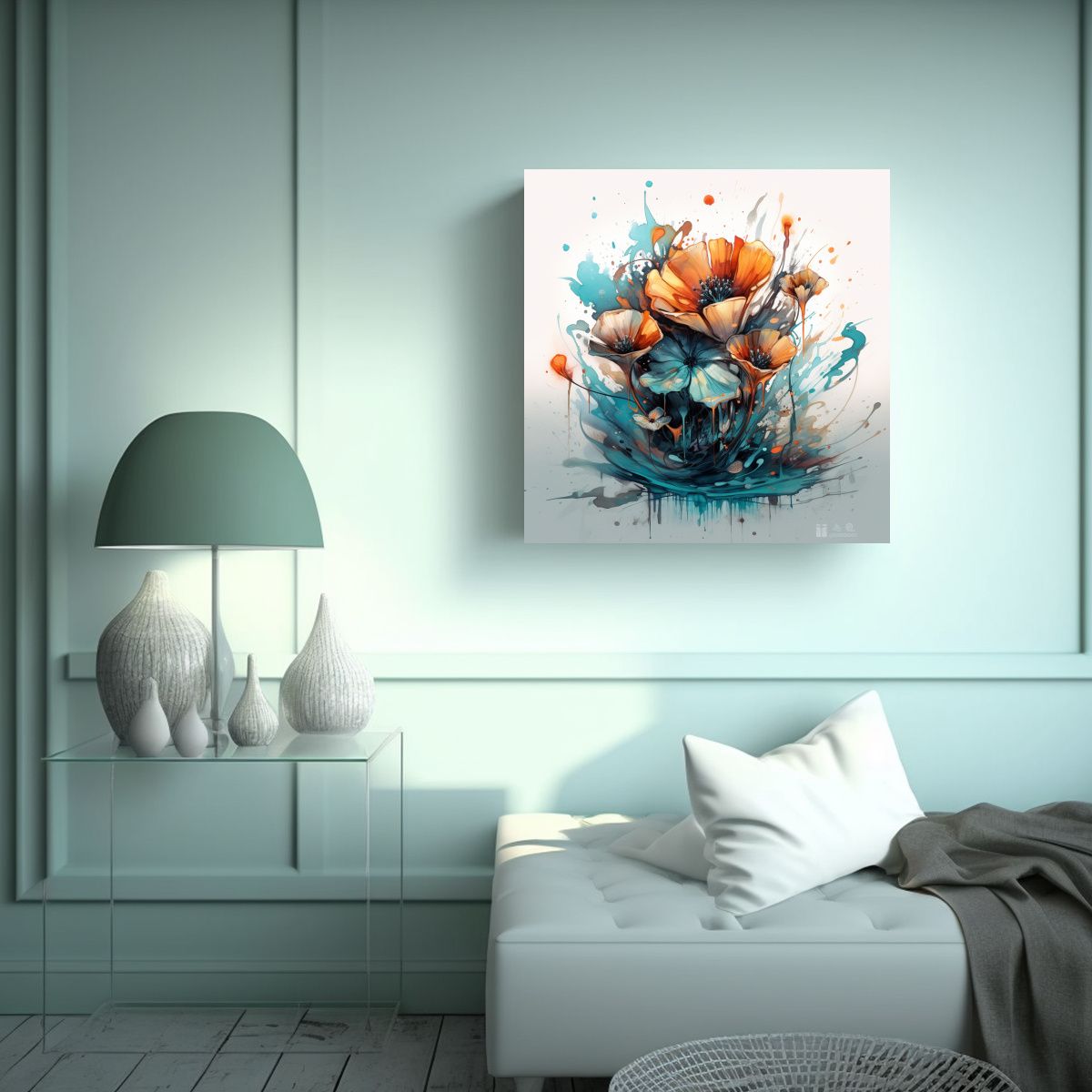 GENERICO - Lienzo Surrealista De Flores Acuarelas Para 50x50 Cm