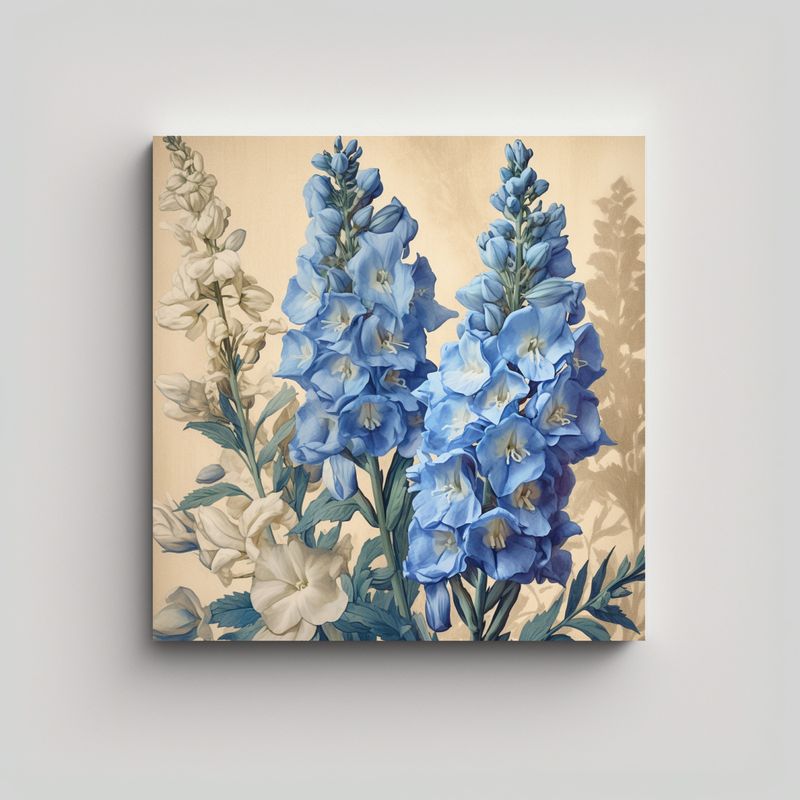 GENERICO - Composición De Delphinium: Cuadro Histórico Y 70x70 Cm