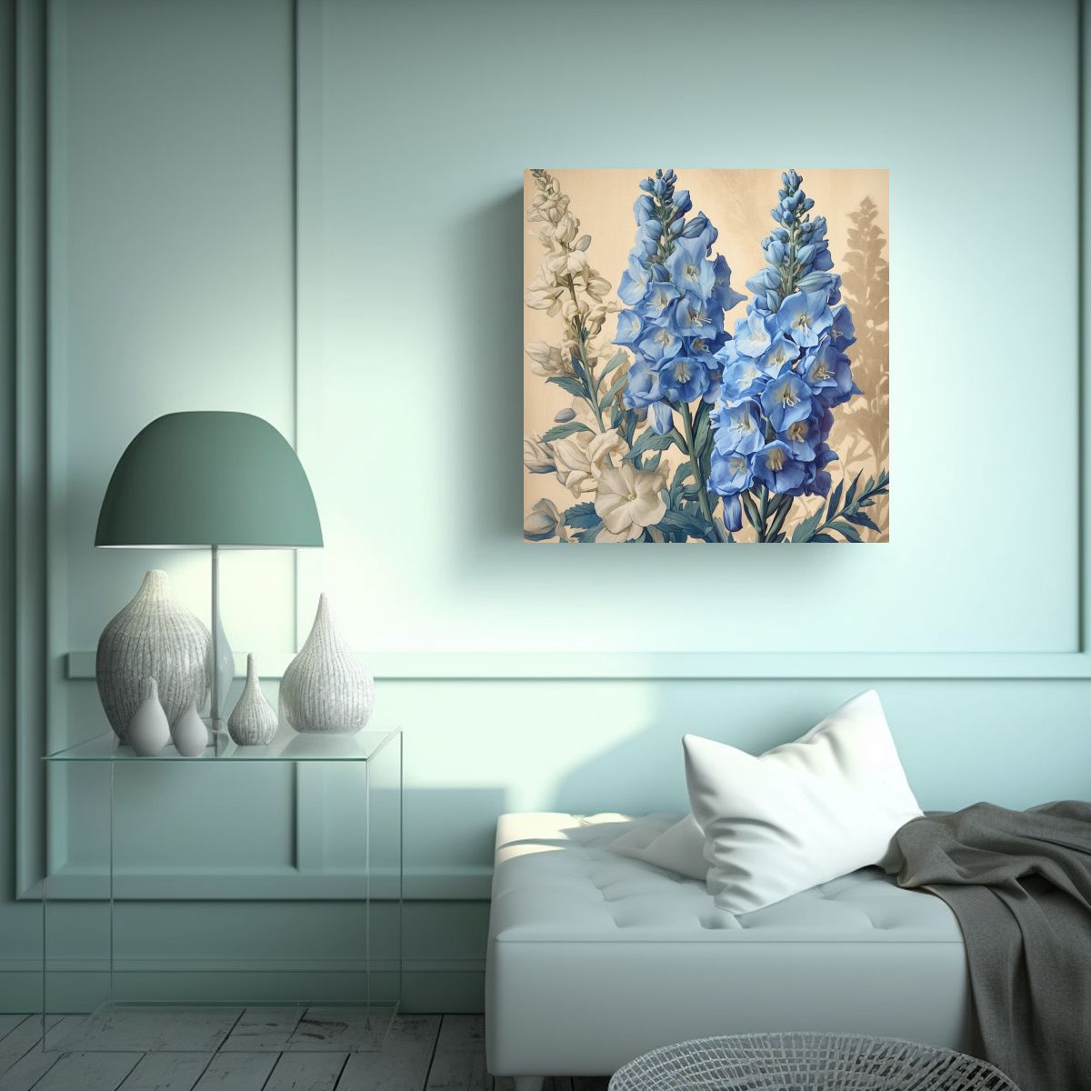 GENERICO - Composición De Delphinium: Cuadro Histórico Y 70x70 Cm