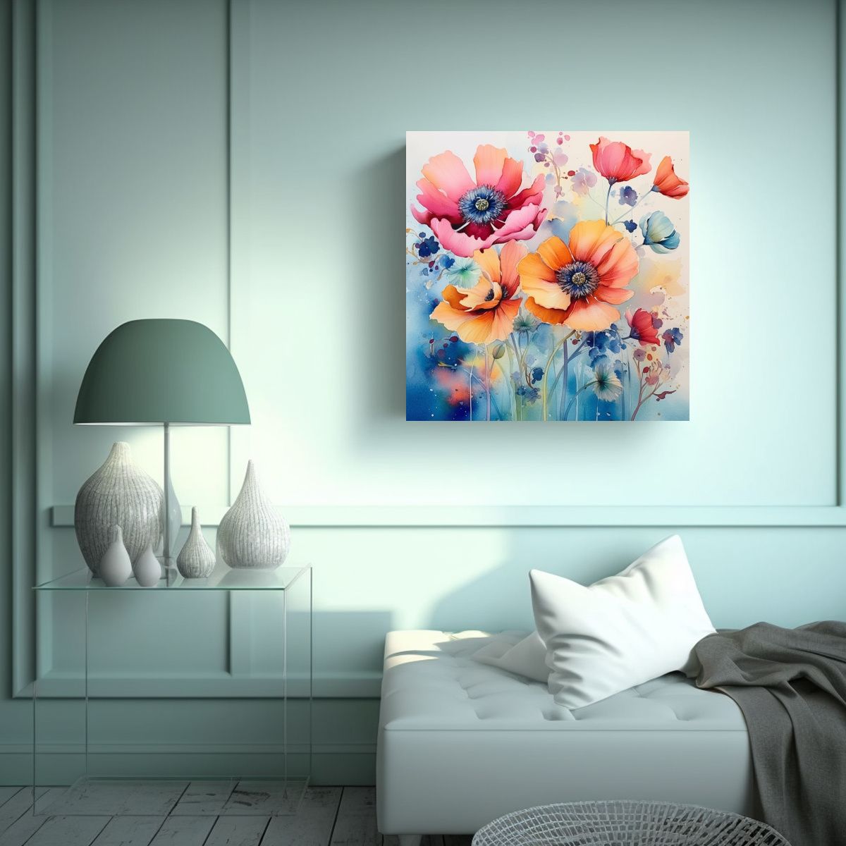 GENERICO - Floral Acuarela Arte De Pared SkRiMz NO DM 70x70 Cm