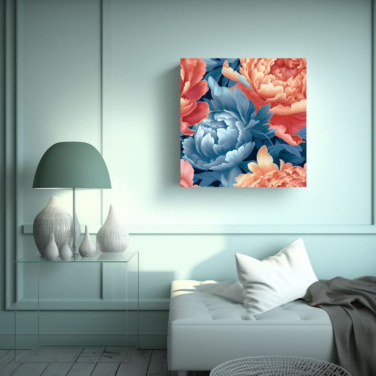 GENERICO - Cuadro Abstracción Refinada Con Peonías Grandes 70x70 Cm