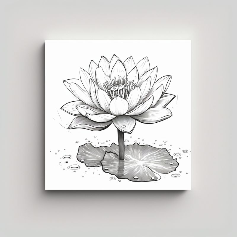 GENERICO - Dibujo Estilo LineWork De Flor De Loto En 50x50 Cm