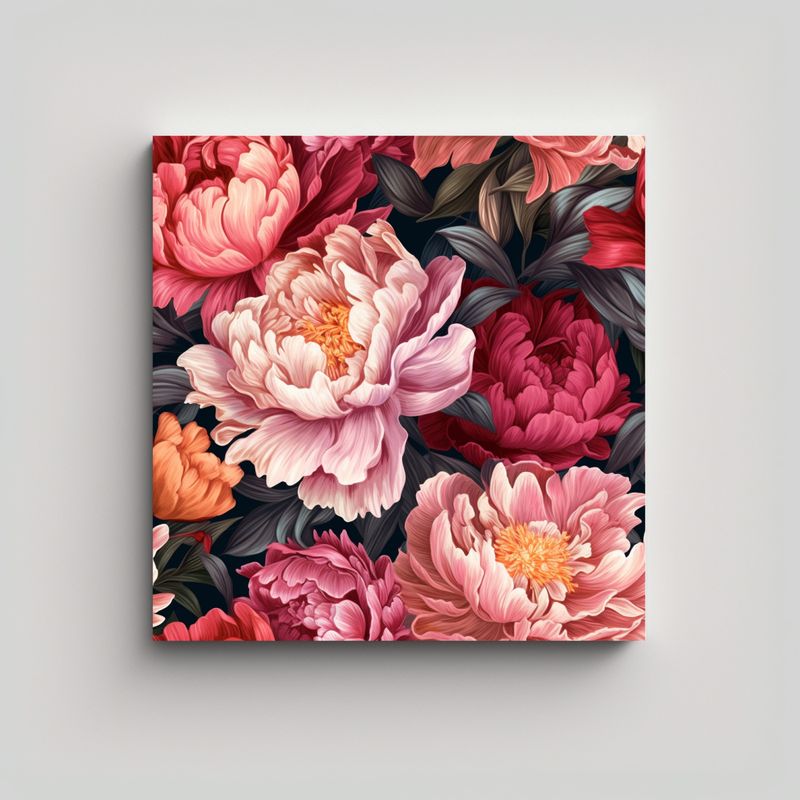 GENERICO - Decoración Única: Lienzo De Peonias Intrincadas 70x70 Cm
