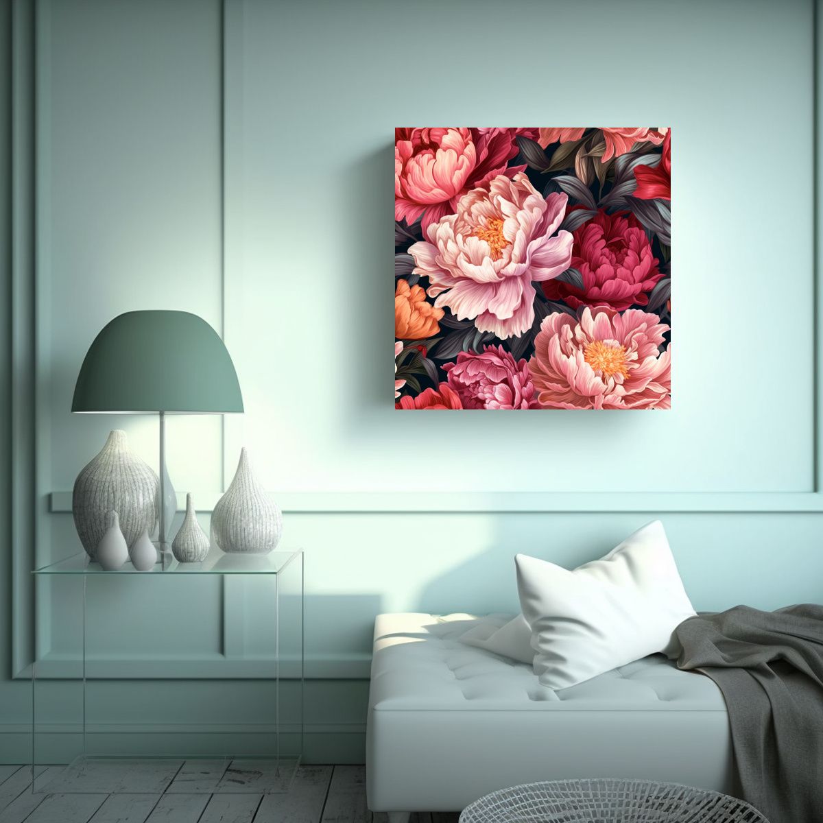 GENERICO - Decoración Única: Lienzo De Peonias Intrincadas 70x70 Cm