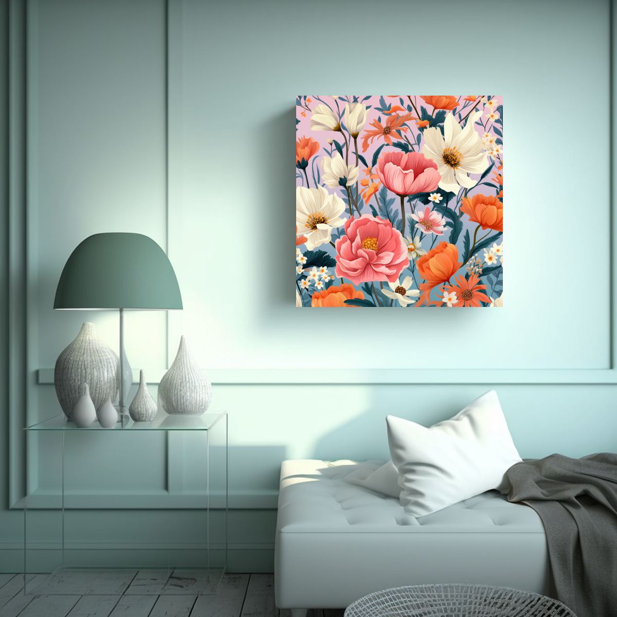 GENERICO - Reflejo Vanguardia Lienzo De Tela, Patrón Floral 50x50 Cm