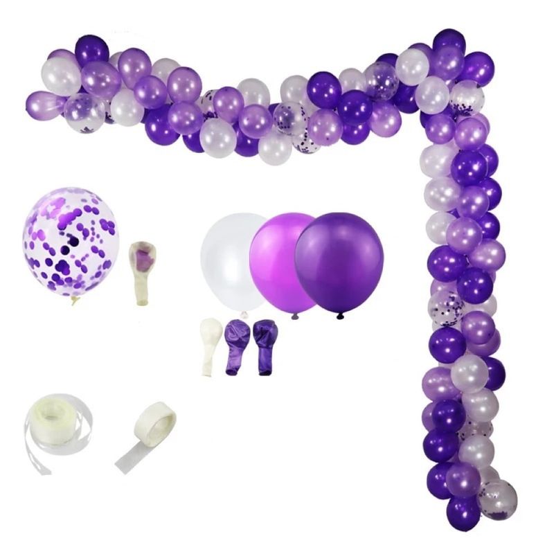 GENERICO - Set 110 Globos Para Fiesta + Cinta Para Arco - Lila