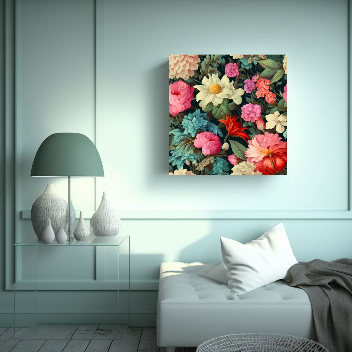 GENERICO - Impactante Lienzo Vintage Con Patrón De Flores 40x40 Cm.